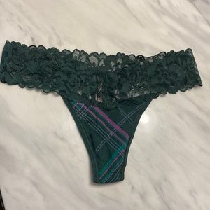 women’s thong panty green purple plaid design